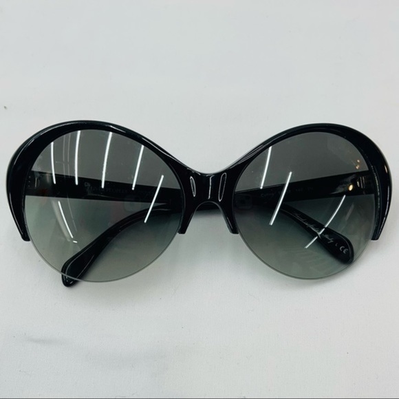OLIVER PEOPLES Black Oval Dark Sunglasses gradient lens half rim frames Italy